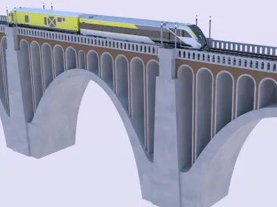 American train on viaduct II 3D model