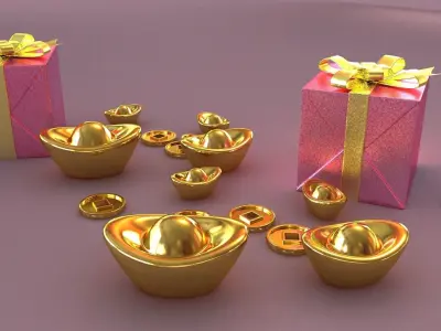 gifts christmas gold coins santa claus holidays joy box  3D model