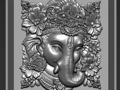 Ganesha Head with Flowers Background A7 3D print model