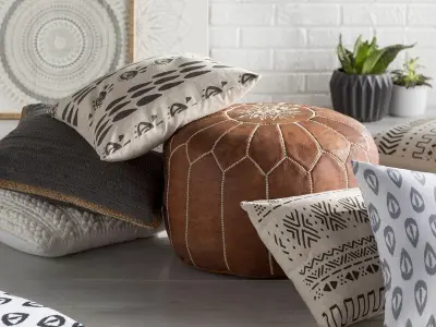 Cherise Genuine Leather Round Pouf Ottoman 3D model