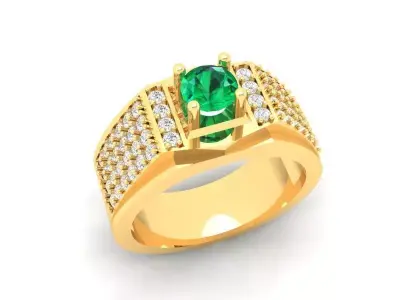 Luxury Men Ring with Emerald or Ruby and Diamond Pave 404 3D print model