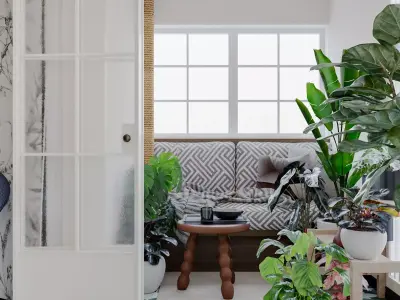 Modern living room dining room interior scenes 113 3D model