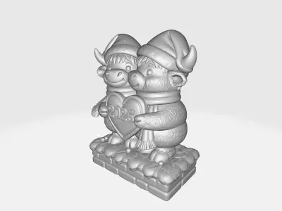 Highland Cow Couple 2026 Kawaii Bull Statue Christmas New Year  3D print model