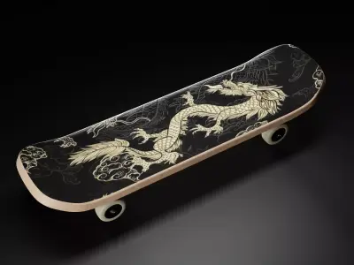 Skateboard with dragon 3D model