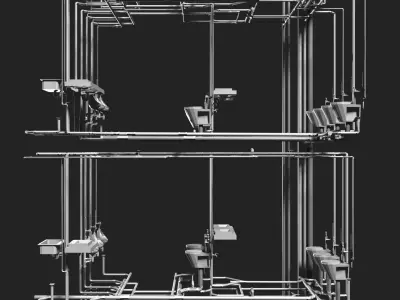 Plumbing and piping in building power plant 3D model