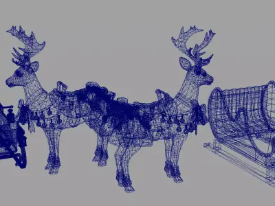 Christmas Reindeer with Dual Sleigh Set 3D model
