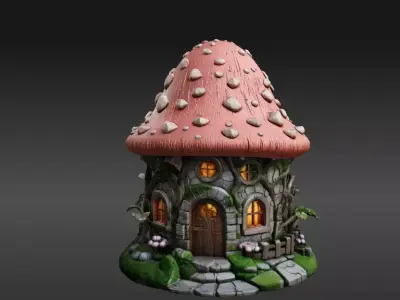 Mushroom Two 3D Model Pack Whimsical Fantasy House Print-Ready 3D model