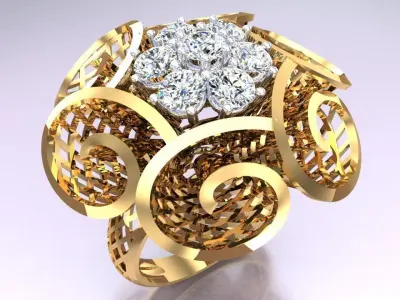  Mesh flower ring - Italian rings - Womens Rings - N6822 3D print model