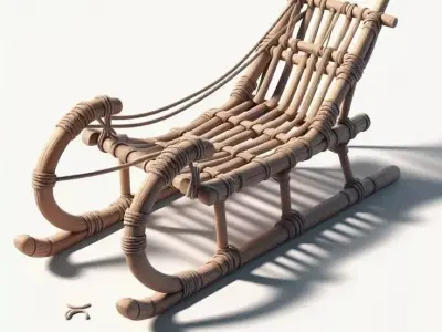 Woven Wood Sled 3D Rustic Winter Transport Rope Lacing Low-poly 3D model