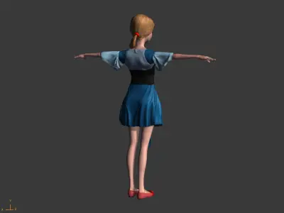 Low-Poly Female Cartoon Character T Pose Stylized 3D Model Low-poly 3D model