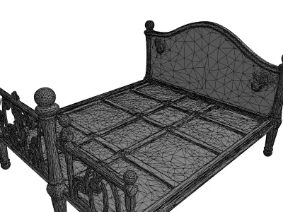 Ornate Gilded Bed Frame with Wood Low-poly 3D model