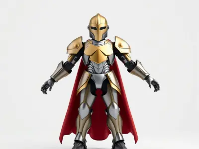 Golden Armored Knight with Red Cape D Model Low-poly 3D model