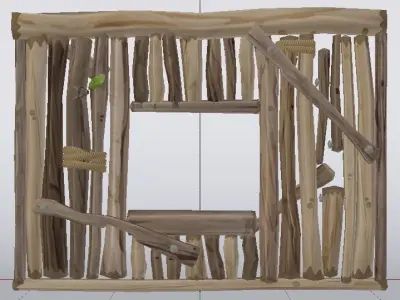 Wooden Window Wall  Low-poly 3D model