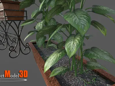 Planter-Version-001 planter with two potted plants Low-poly 3D model