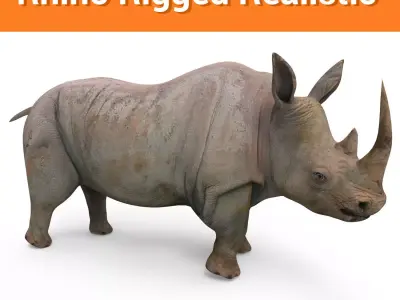 Wild 3d Rhino Rigged Model Low-poly 3D model
