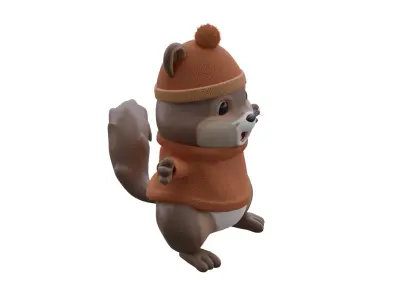 low poly cute squirrel wearing sweater Low-poly 3D model