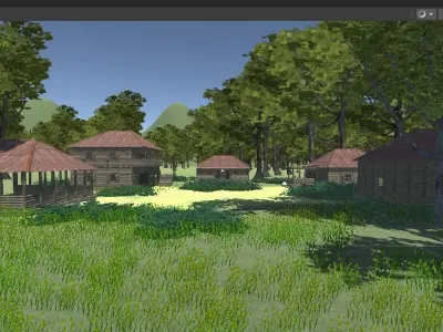 Wood old village game level Low-poly 3D model