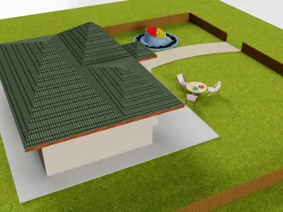 House on lawn 3D model
