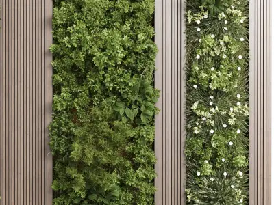 Vertical Wall Garden With Wooden frame - green garden Low-poly 3D model