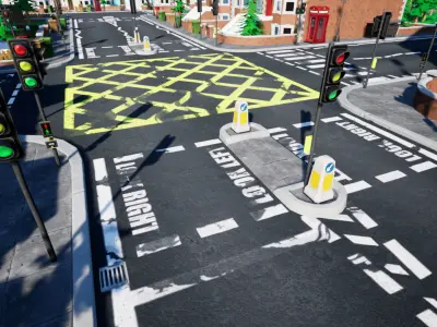 Stylized UK Modular House and Road Low-poly 3D model