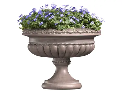 Blue Flowers in container pot 3D model