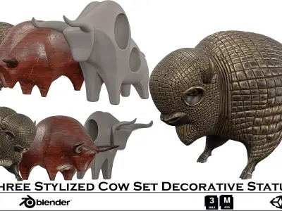 Three Stylized Cow Statues-Decorative Bull Figurines 3D model