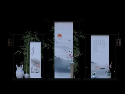 Chinese style beautiful Chen bamboo scroll vase 3D model