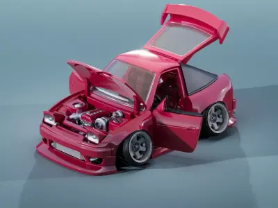 Nissan 200sx s13 tooned car model kit for 3d print 3D print model