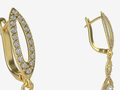 Earrings Diamond Gold Jewelry 02 3D model