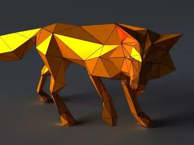 Fox lowpoly 3D print model polygonal wolf Low-poly 3D model