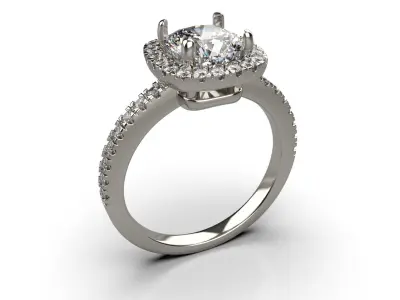 Diamond Halo Cushion Engagement ring 3D print model
