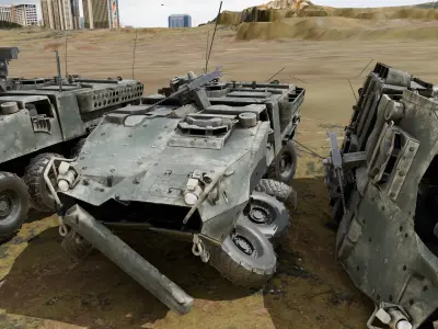 Stryker Armored Vehicle 3 Models Clean to Ruined Low-poly 3D model