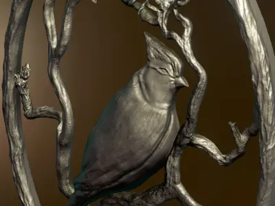 Blue Jay Bird High Detailed Branches and Flowers Necklace  3D model