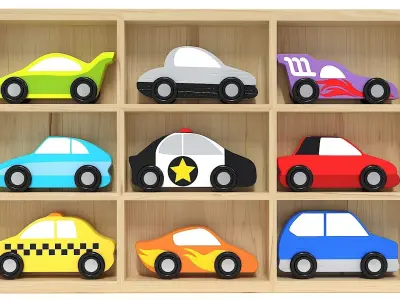 Doug Wooden Car Set and road 3D model