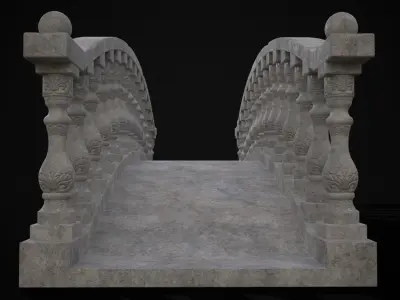 Stone Curved Bridge Low-poly 3D model