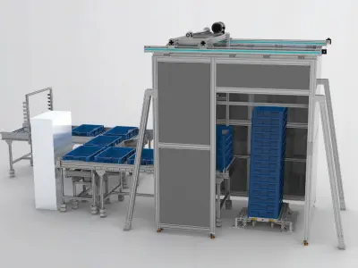 Plastic box stacking conveyor 3D model