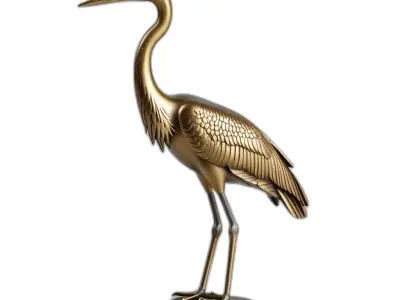 Golden Heron Bird Statue Decoration Low-poly 3D model
