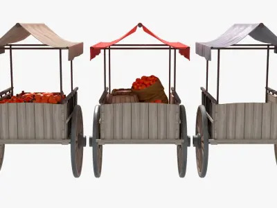 Old Cart with Food Low-poly 3D model