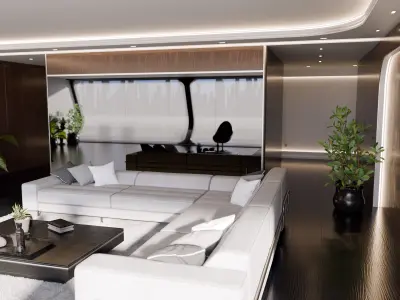 Modern Wooden Living Room 3D Model 3D model