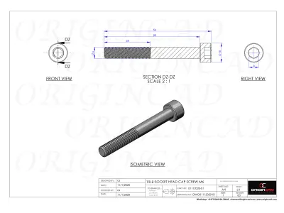 SOCKET HEAD CAP SCREW M6  LENGTH 50mm 3D model