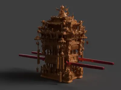 Chinese wooden wedding sedan figure    Low-poly 3D model