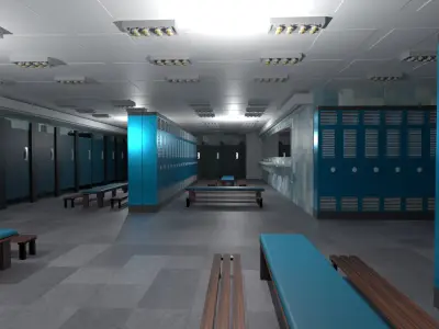 Modern Gym Locker Room Low-poly 3D model