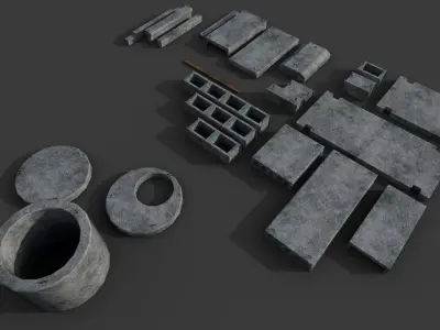 Concrete blocks pack Low-poly 3D model