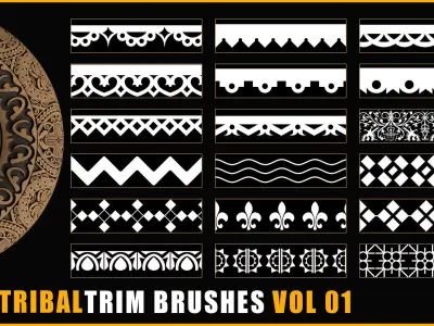 110 Tribal Trim Brushes - Border Pattern - Roll Brush - VOL 01 Texture