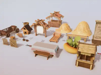 Stylize Village Props Kit 30 Plus Items Low-poly 3D model