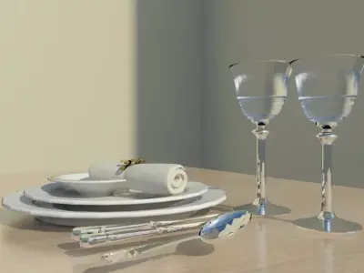 dinner set table setting with silverware and glasses Free low-poly 3D model