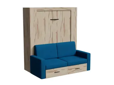 Maple Wood Blue Fabric Sofa Bed Closed 3D model