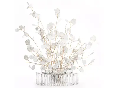 Realistic bouquet white moonflower branches glass vase decor 3D model