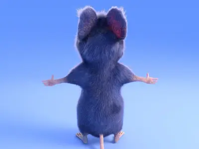 Mouse - grey - Cartoon style - rigged Low-poly 3D model