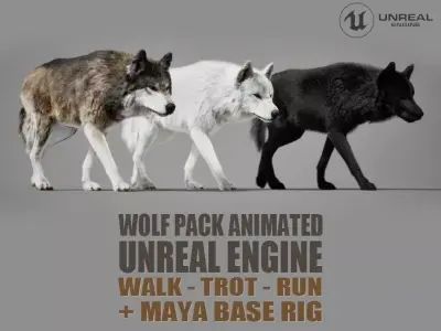 Wolf Pack Animated UNREAL project  Maya base rig 3D model